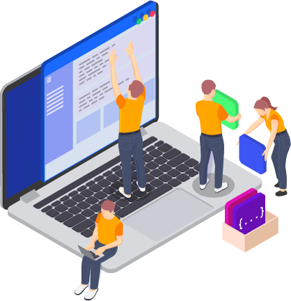 A group of people working together to develop a website on a laptop