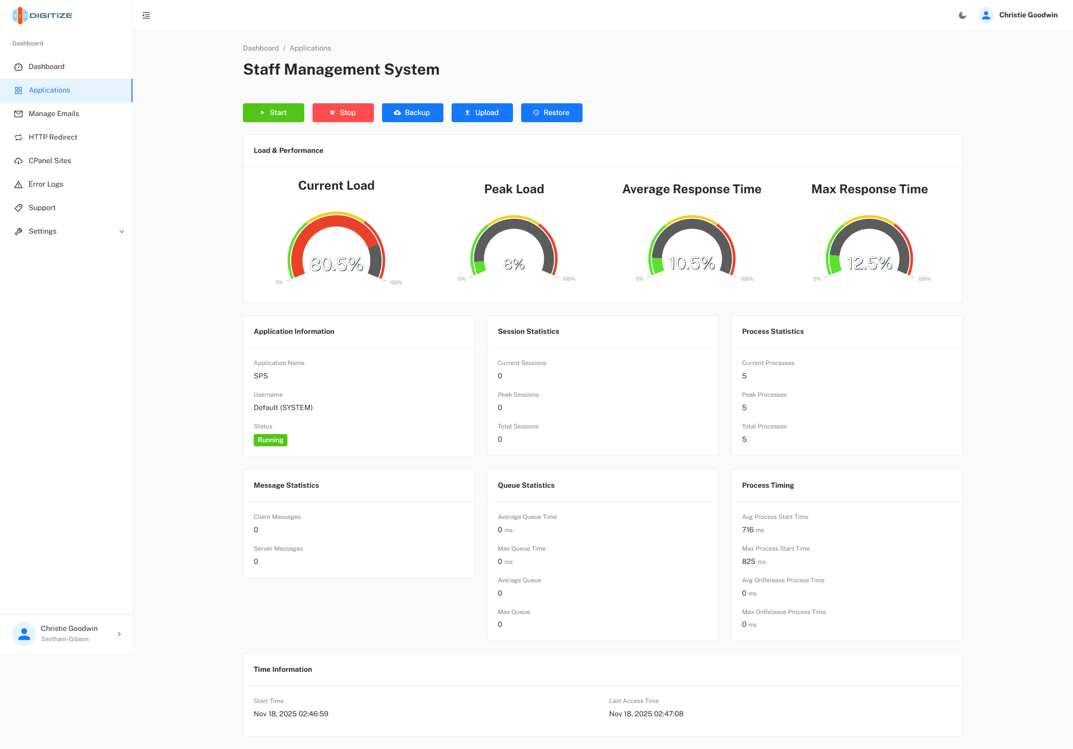 Dataflex Hosting Management Screen